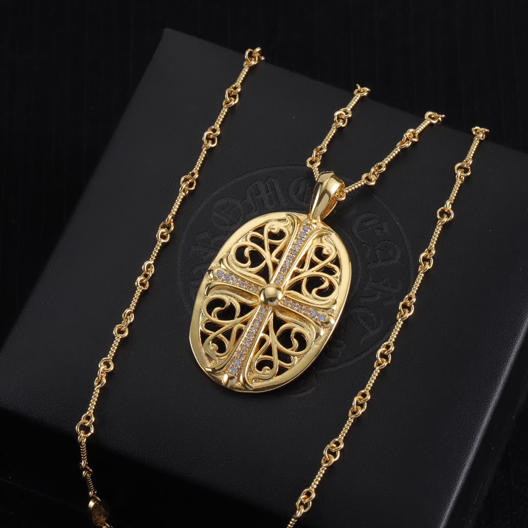 Chrome Hearts Gold Filigree Cross Pendant Necklace